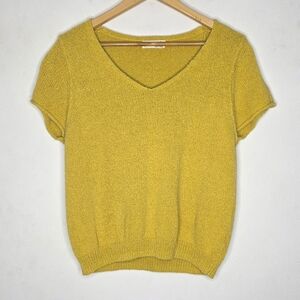 Anthropologie Valentina Marigold‎ Short Sleeve Vneck Knit Sweater Top Small S
